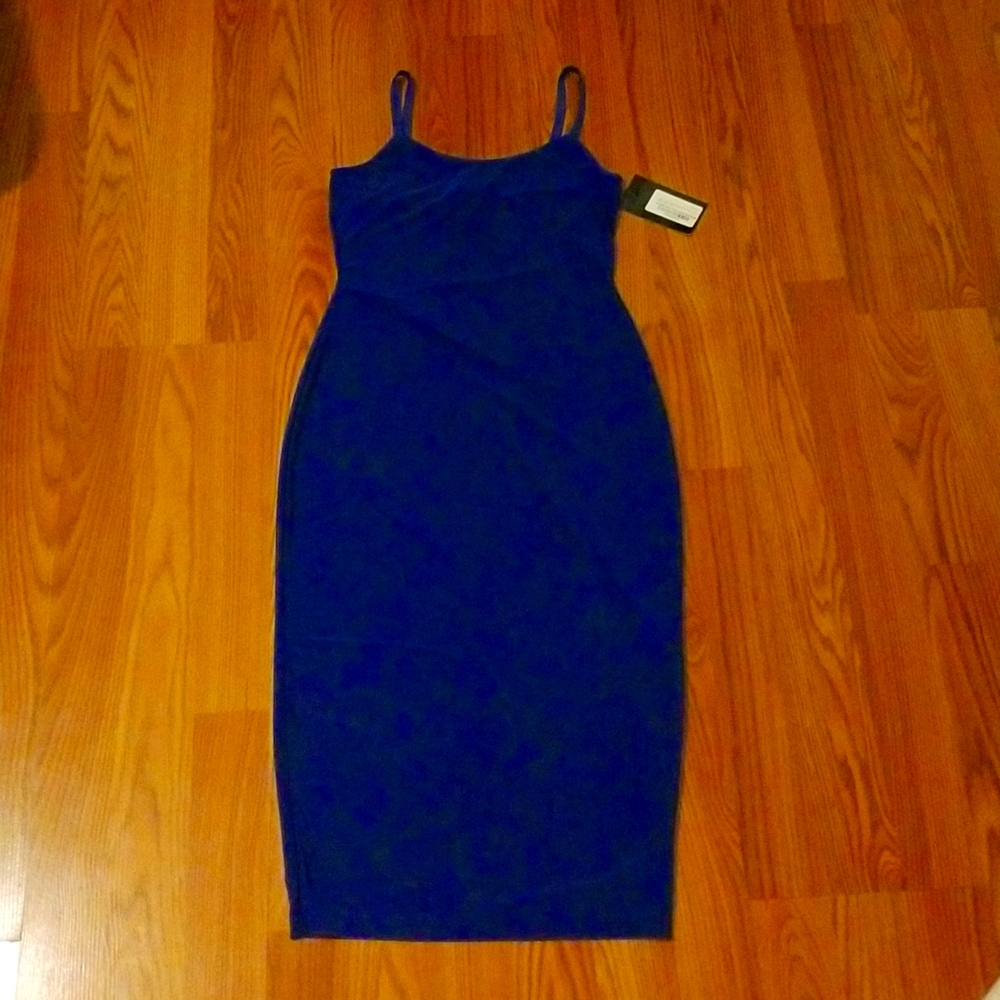 Blue spaghetti strap midi dress